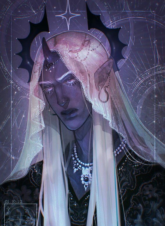 Fully rendered portrait painting + Medium complexity background